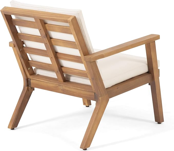 Christopher Knight Home Carlos Outdoor Acacia Wood Club Chairs with Cushions (Set of 2), Brown Patina Finish, Cream - Photo 8