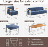 10-inch Thick Cushion Outdoor Furniture Set of 9, Patio Chair Set with Sofa, Wood Grain armrests, trapezoidal backrest - Photo 2