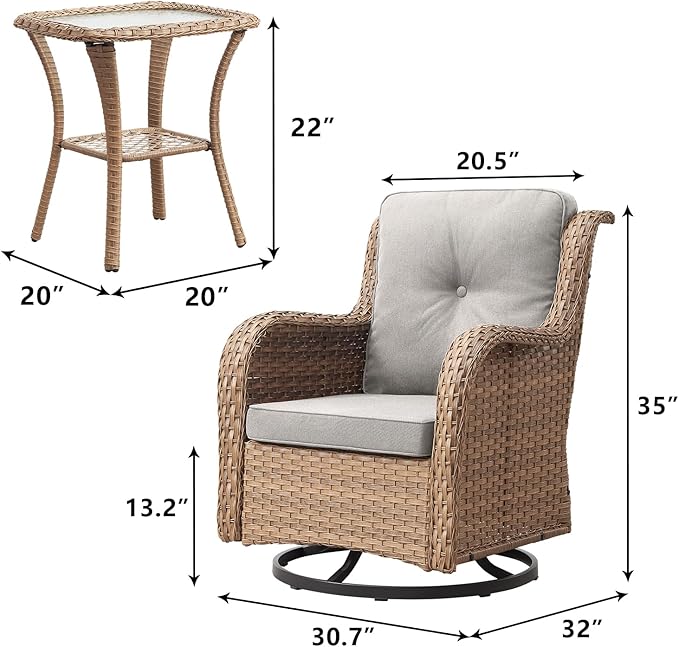 Rilyson Patio Chairs Rocking Swivel Chiar - 3 Piece Outdoor Wicker Patio Bistro Set Rattan Rocker Glider Chairs with - Photo 2