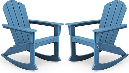 SERWALL Outdoor Adirondack Rocking Chairs Set of 2, All-Weather HDPE Adirondack Rocker Chair, Front Porch Rocker Chairs for Patio Lawn Porch Deck, Navy