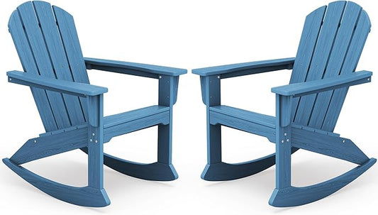 SERWALL Outdoor Adirondack Rocking Chairs Set of 2, All-Weather HDPE Adirondack Rocker Chair, Front Porch Rocker Chairs for Patio Lawn Porch Deck, Navy