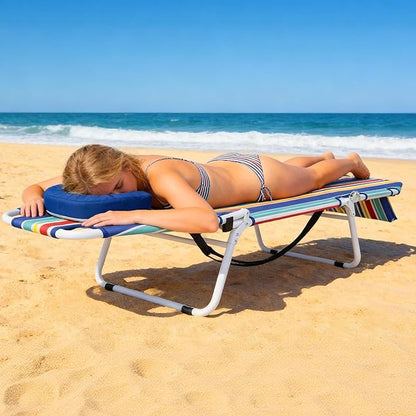 MOPHOTO Beach Tanning Chair, 5-Position Tanning Chair with Padded Face-Hole, Heavy Duty Folding Chaise Lounge for Beach, Pool, Patio & Sunbathing