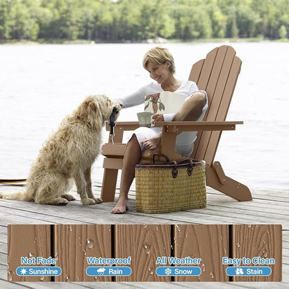 MXIMU Folding Adirondack Chair for Outdoor: Easy Assembly Adirondack Chairs Set of 2 - Composite Plastic Fire Pit Chairs - All Weather Plastic Chair for Outside Patio Lawn Garden Backyard Use