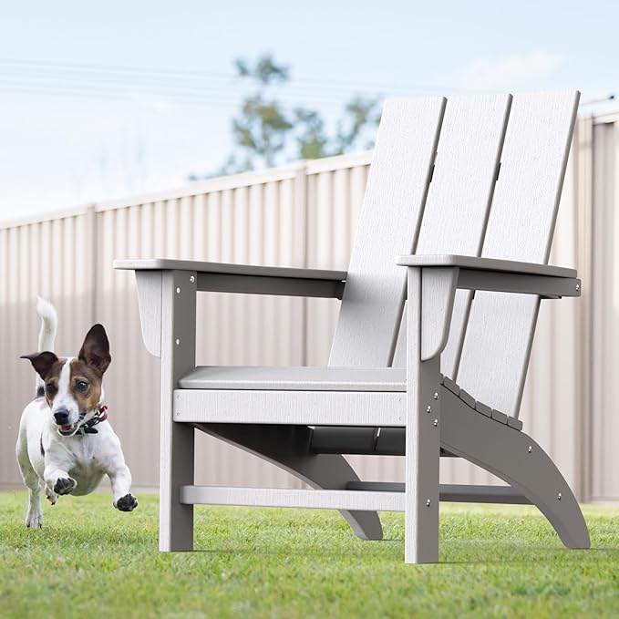 Modern Adirondack Chair, HDPE Plastic Patio Chairs for All Weather, Fire Pit Chair, Outdoor Lawn Chairs for Deck, Porch, Backyard, Garden, White