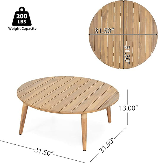 GDFStudio Verona Outdoor Round Coffee Table, Solid Acacia Wood Patio Furniture, Natural Weather-Resistant Finish, 31.5" Diameter Outdoor Center Table for Garden, Deck, Balcony, or Porch Use