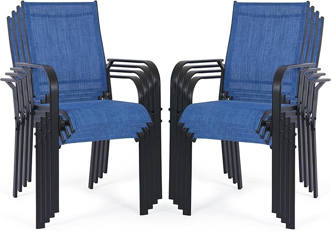 Patio Chairs Set of 8, Outdoor Dining Chairs High Back, All-Weather Padded Textilene Chair for Lawn Porch Garden - Photo 1