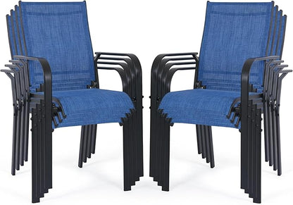 Patio Chairs Set of 8, Outdoor Dining Chairs High Back, All-Weather Padded Textilene Chair for Lawn Porch Garden,Blue(8 PCS)