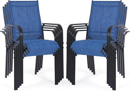 Patio Chairs Set of 8, Outdoor Dining Chairs High Back, All-Weather Padded Textilene Chair for Lawn Porch Garden,Blue(8 PCS)