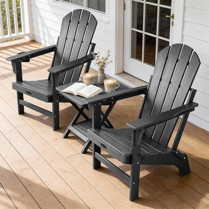 FUNBERRY Folding Adirondack Chairs Set of 4, HDPE Stable Gun-Leg Design Fire Pit Chairs with Cupholder All Weather for Outside