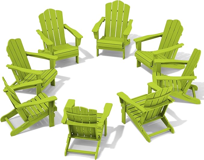 KINGYES Folding Adirondack Chair Set of 8, HDPE All-Weather Folding Adirondack Chair, Apple - Photo 1
