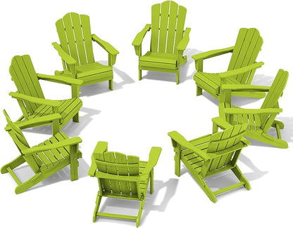 KINGYES Folding Adirondack Chair Set of 8, HDPE All-Weather Folding Adirondack Chair, Apple