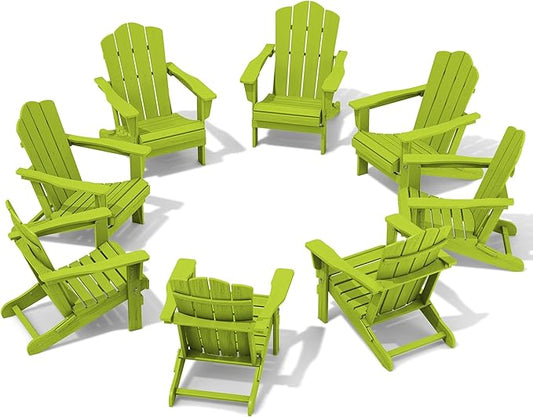 KINGYES Folding Adirondack Chair Set of 8, HDPE All-Weather Folding Adirondack Chair, Apple