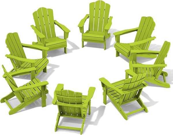 KINGYES Folding Adirondack Chair Set of 8, HDPE All-Weather Folding Adirondack Chair, Apple - Photo 1