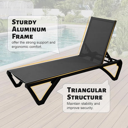 Domi Patio Lounge Chairs Set of 3, Aluminum Pool Chaise Lounge with Side Table,5 Position Adjustable Backrest and Wheels, Lounge Chairs for Pool, Garden, Beach, Backyard, Dark Grey