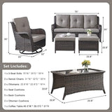 Rilyson Wicker Patio Furniture Set - 6 Piece Rattan Outdoor Sectional Conversation Sets with 2 Swivel Rocking Chairs - Photo 2