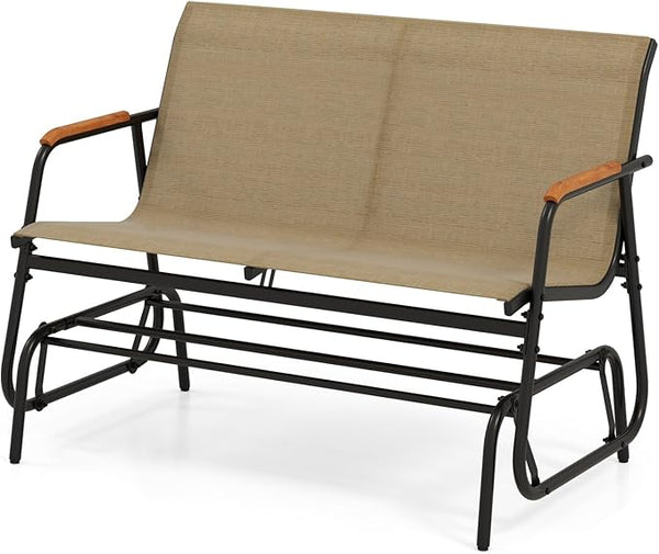 LDAILY Outdoor Glider, 2/3-Person Gliding Bench with Heavy-Duty Metal Frame & Teak Wood Armrests - Photo 1