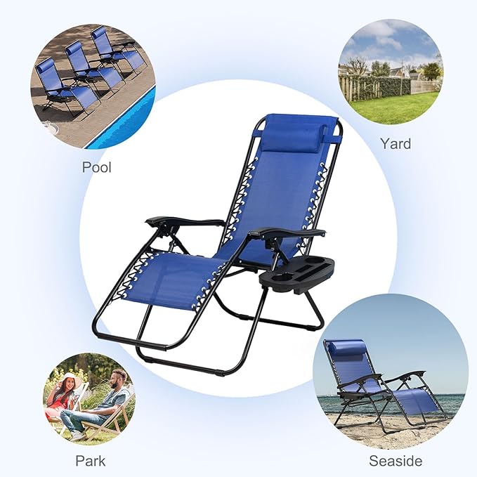 Nazhura Set of 2 Relaxing Recliners Patio Chairs Adjustable Steel Mesh Zero Gravity Lounge Chair Beach Chairs with - Photo 7