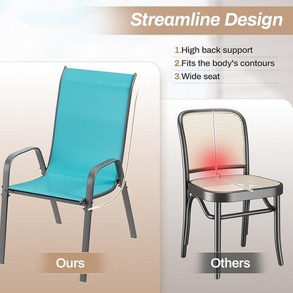 TLSUNNY Patio Chairs, Stackable Textilene Outdoor Dining Furniture for All Weather, with 17.7″ Wide Seat & Metal Frame, for Garden, Backyard, Deck, Restaurant, Poolside (6, Turquoise Blue, 24.6″)