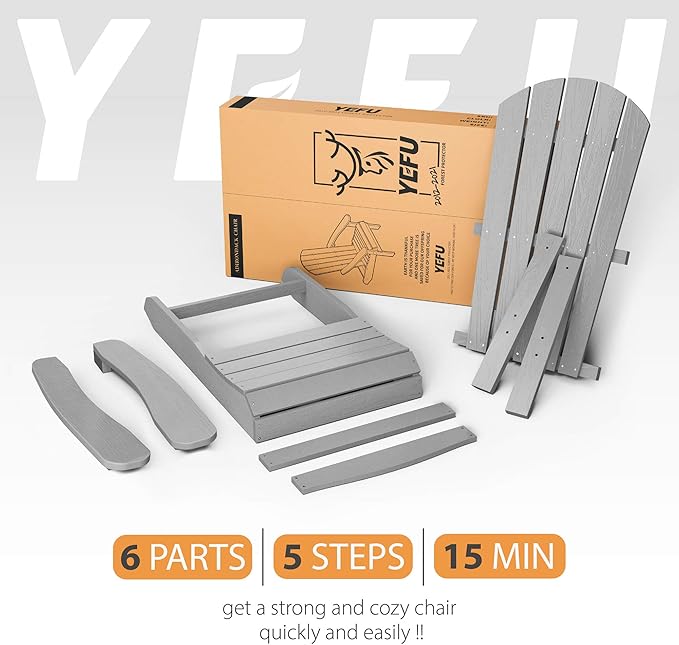 YEFU Adirondack Chairs Set of 6: Plastic Adirondack Chairs - Patio Chairs with Wood Texture - Outdoor Chair HIPS - Lawn - Photo 8