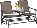 Tangkula 2 Person Swing Glider Chair, Patio Rocking Loveseat w/Center Tempered Glass Table - Photo 1