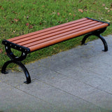 LITFAD Outdoor Bench Modern Park Bench with Corrosion Resistant Metal Frame, Red Brown Wooden Seating Without Backrest - Photo 1