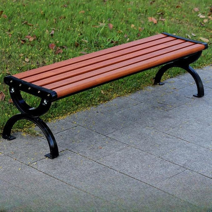 LITFAD Outdoor Bench Modern Park Bench with Corrosion Resistant Metal Frame, Red Brown Wooden Seating Without Backrest, Garden Bench for Patio, Lawn, Yard, Porch - Type D, 59" L x 16" W x 15" H