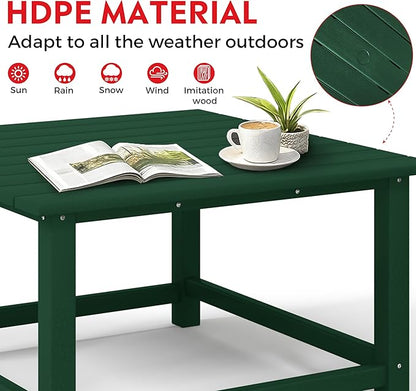 Costaelm Patio Conversation Table, Tatio Accent HDPE Outdoor Weather Resistant, Square Outdoor Porch Balcony Patio Drink Table for Outside, Pool, Backyard, Dark Green