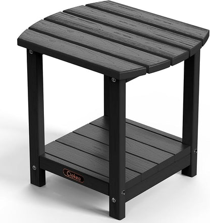 Ciokea Adirondack Outdoor Side Table, 2-Tier Sturdy Patio End Table Weather Resistant, Morden Side Table for Patio, Pool, Porch, Black