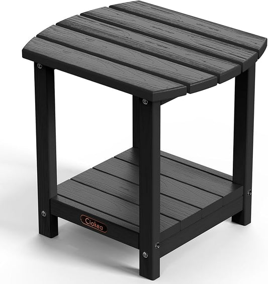 Ciokea Adirondack Outdoor Side Table, 2-Tier Sturdy Patio End Table Weather Resistant, Morden Side Table for Patio, Pool, Porch, Black