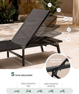 Aluminum Patio Chaise Lounge Chair Set of 2 with Side Table, 5-Position Adjustable Backrest - Photo 4
