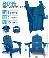 Folding Adirondack Chair, HDPE Adirondack Chair with 2 Cup Holders, Pre-Assembled Outdoor Fire Pit Chairs for Patio - Photo 3