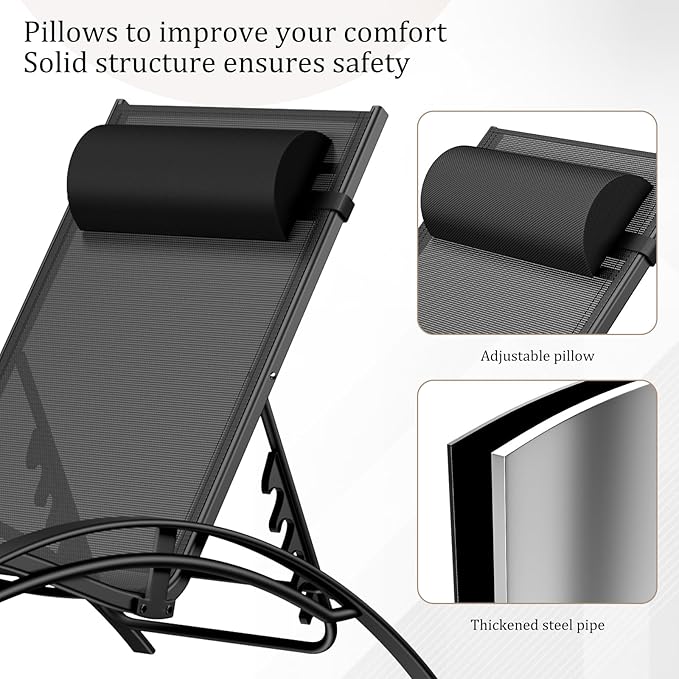 AthLike 3 pcs Poolchairs Patio Chaise Lounge Set with Headrest - Photo 7