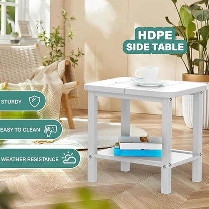 Patio Side Table, Outdoor HDPE Adirondack End Table for Patio, Backyard,Outdoor Side Table for Garden, Pool, Lawn,White