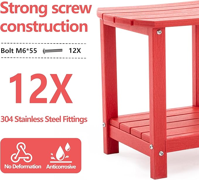 Adirondack Small Outdoor Side Table - Weatherproof HDPE Patio End Table with 2-Tier Storage for Firepit, Balcony, Garden - Photo 3
