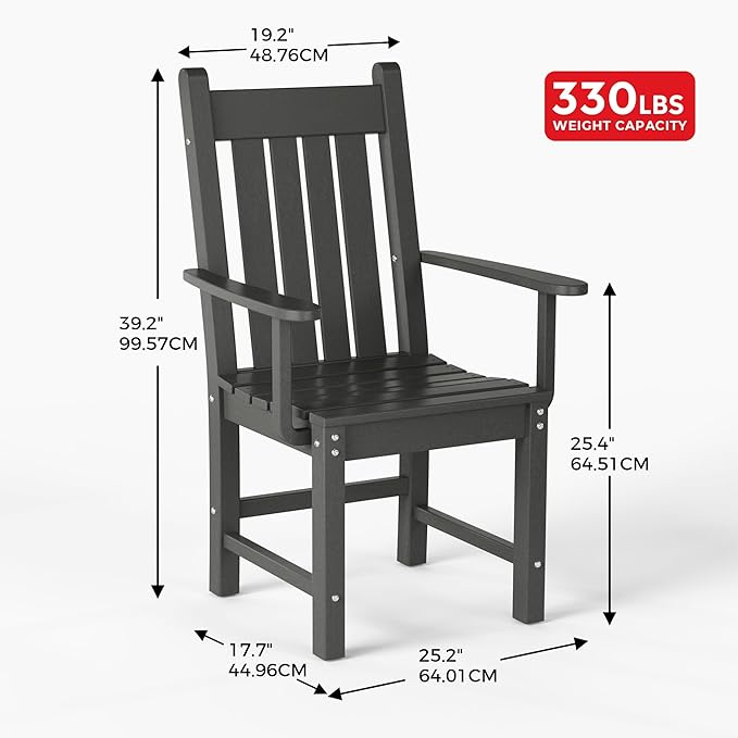 Costaelm Patio Dining Chairs, Plastic Outdoor Adirondack Chair with Arm, HDPE Poly Lumber, Waterproof Restaurant Bistro Dining Chair for Outside Porch Backyard Garden, Gray