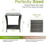 Outvita Outdoor Side Table, Rattan Coffee Table Small End Table with Glass Top Storage for Patio Porch Backyard Balcony - Photo 3