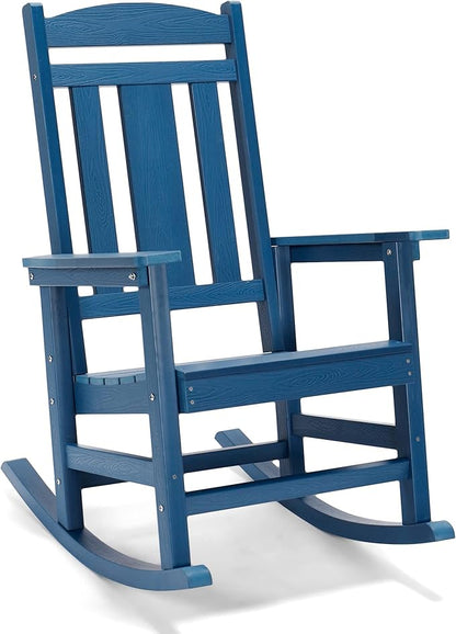 LUE BONA Outdoor Rocking Chairs Set of 4, Weather Resistant HDPS Poly Rocker Chairs, 350lb Heavy Duty, Oversized Porch Rocker for Adult, High Back Smooth Rocking for Outdoor & Indoor, Blue