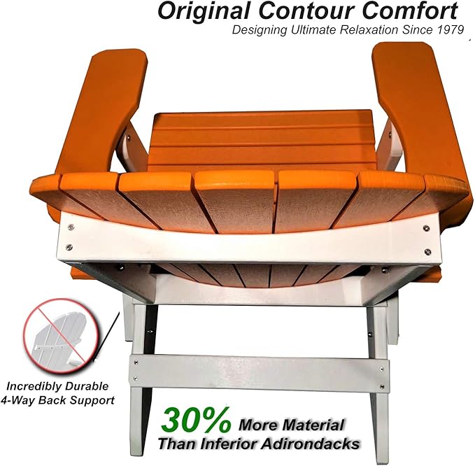 DuraWeather Poly Classic King Size Folding Adirondack Chair (Mango Orange on White)