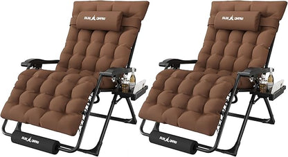 Amopatio Oversized Zero Gravity Chair, 33''W Reclining Camping Lounge Chair Upgraded Lock and Footrest, Cup Holder, Removable Cushion & Headrest Folding Patio Recliner for Relexing