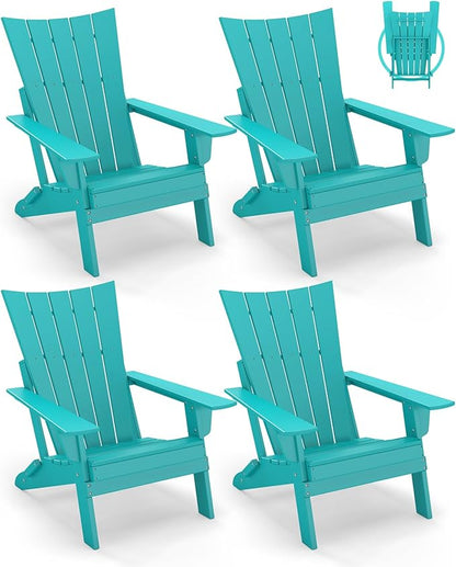 GREENVINES Folding-Adirondack-Chairs-Set-of-4 | HDPE Plastic | Arch Series | Fire Pit Chair | All Weather | for Outdoor Patio Deck Backyard Poolside | Aqua
