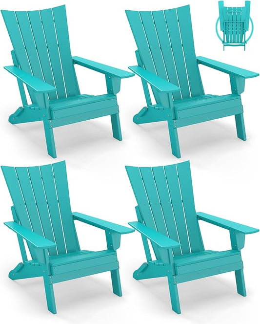 GREENVINES Folding-Adirondack-Chairs-Set-of-4 | HDPE Plastic | Arch Series | Fire Pit Chair | All Weather | for Outdoor Patio Deck Backyard Poolside | Aqua
