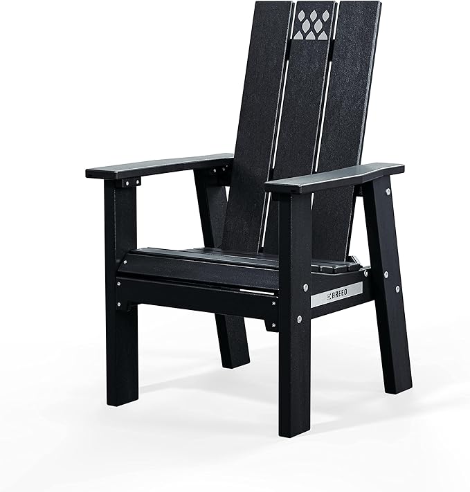 Breeo X Series Adirondack Campfire Chair – Poly Lumber Fire Pit Seat with 304 Stainless Steel Accents, Outdoor Patio & Camping Essentials with Arm Rest - Ergonomic, Sustainable Outdoor Chair - Black
