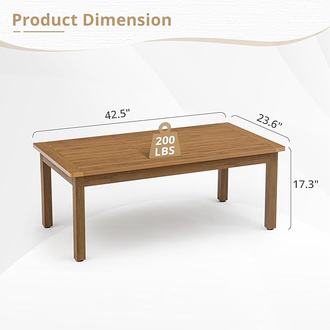 LUE BONA Outdoor Coffee Table Rectangle, 42.5" HDPS Patio Coffee Tables for Outside - Photo 3