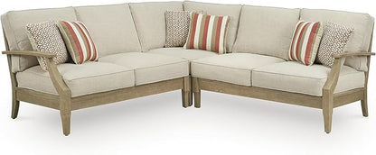 Signature Design by Ashley Clare View Symmetrical Contemporary 3-Piece Outdoor Sectional with Cushion and 6 Throw Pillows, Beige