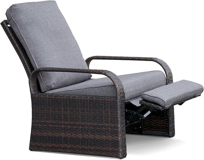 ATR ART TO REAL Outdoor Recliner, Set of 2 Wicker Reclining Chair with Coffee End Side Table, Aluminum Frame Patio Chaise Lounge Chairs with Thicken Cushions (Linen Gray)