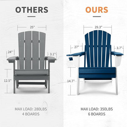 FUNBERRY Folding Adirondack Chair Set of 6, All Weather HDPE Fire Pit Chairs with Cup Holder for Outdoor