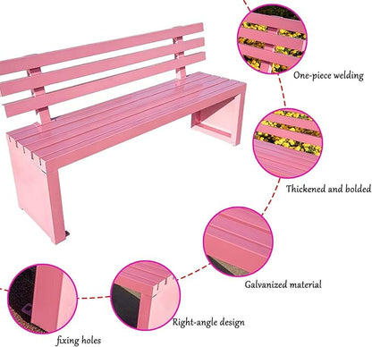 Outdoor Benches Outdoor Metal Garden Bench Patio Bench for Outside Park Picnic Yard Front Porch Backyard Weatherproof with Backrest(Pink,100cm/39in)