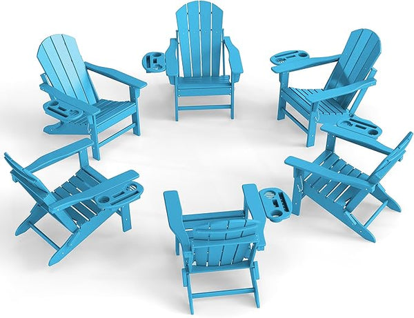 Adirondack Chair Set of 6, HDPE Folding Adirondack Chair with Multifunctional Cup Holder - Photo 1