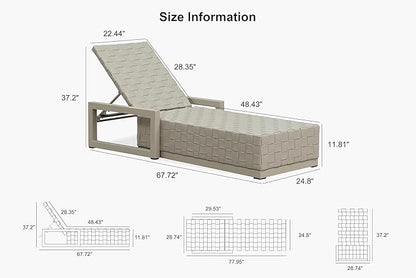 PURPLE LEAF Patio Chaise Lounge Chair, PU Leather Outdoor Chaise Lounge 1 Piece Aluminum Pool Lounge Chair with 5-Position Adjustable Backrest for Pool, Deck, Garden, Sunbathing, Taupe