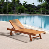 Eucalyptus Wood Outdoor Reclining Lounge Chair with Wheels 5 Position Adjustable Back 73 in. x 24 in. Weather-Resistant - Photo 2